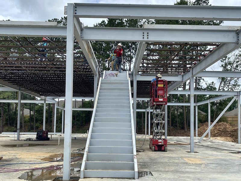 Two-story steel frame with a steel stair